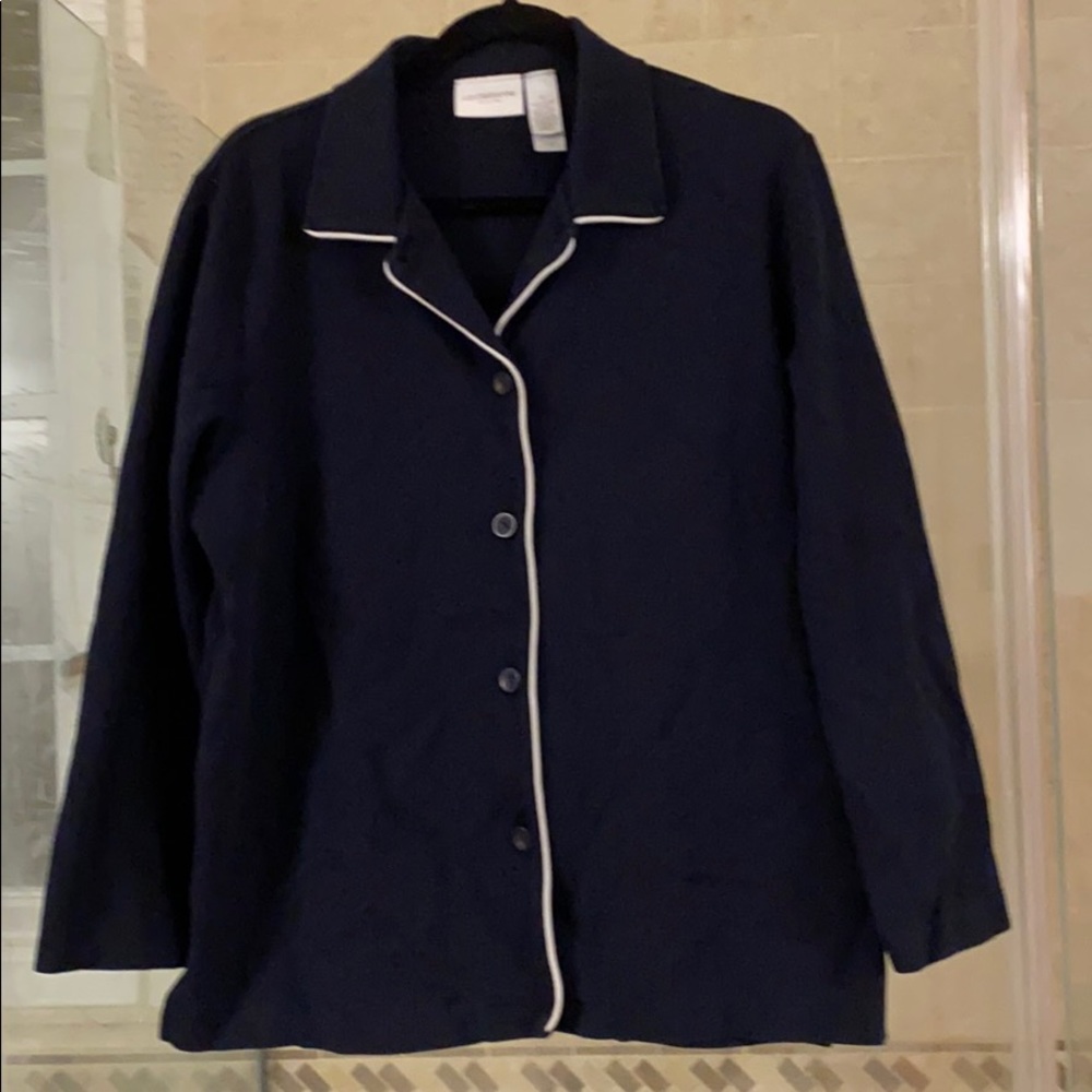 Liz Claiborne Navy Knit Jacket w/Ivory Piping